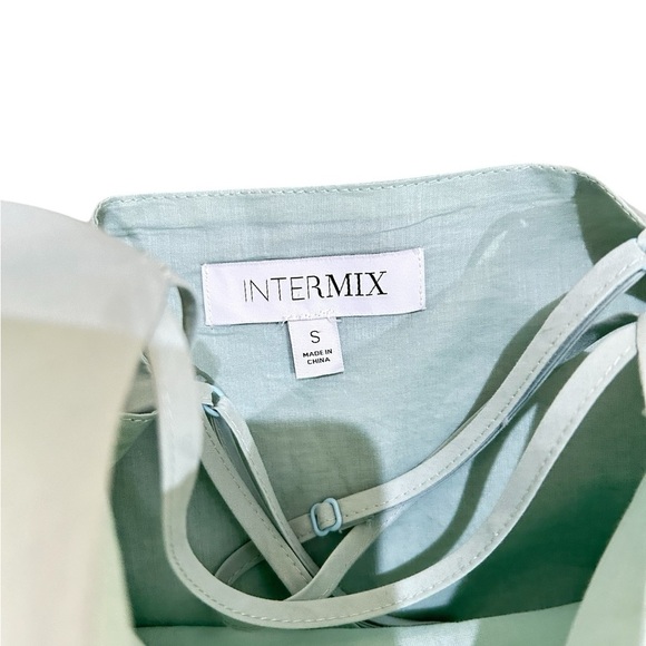 INTERMIX Isla sleeveless pale Green poplin Tiered Maxi drop waist Sundress small - Picture 10 of 12